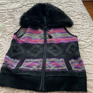Ralph Lauren Multicolor Vest with Fur Collar